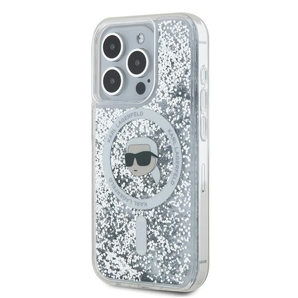 Karl Lagerfeld Liquid Glitter Karl Head MagSafe case for iPhone 15 Pro Max - transparent