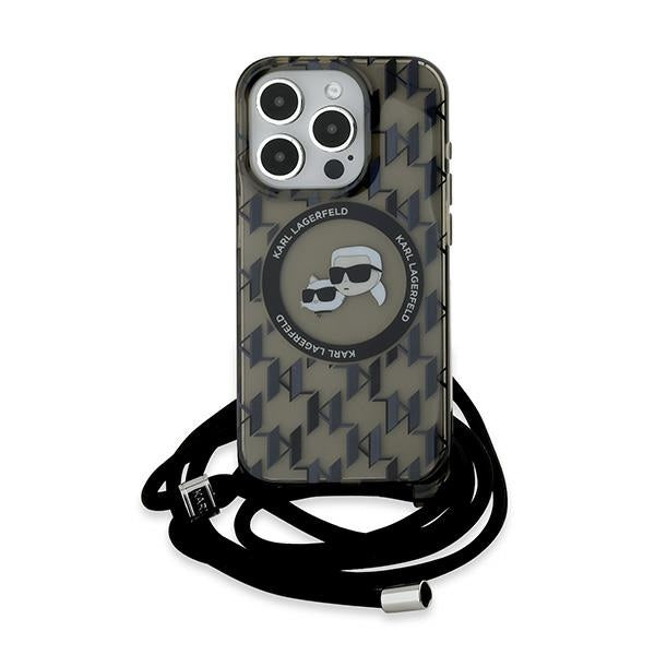 Karl Lagerfeld IML Crossbody Monogram Karl &amp; Choupette Head MagSafe Case for iPhone 15 Pro - Black