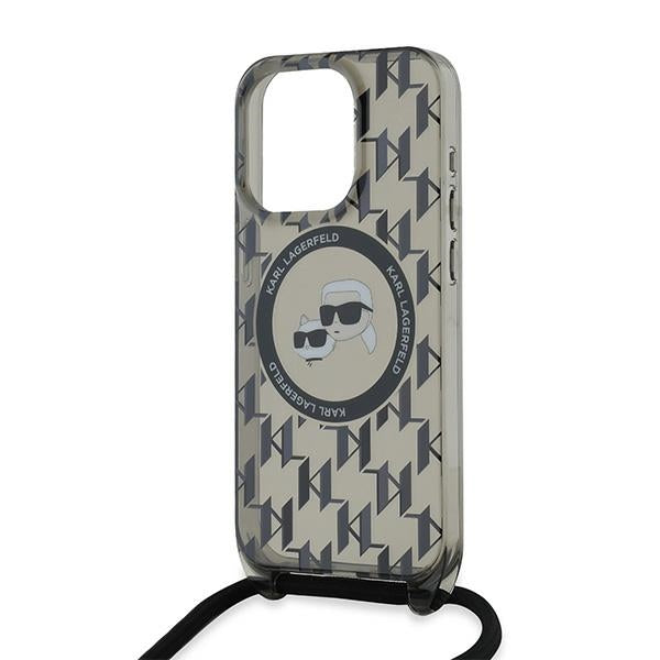Karl Lagerfeld IML Crossbody Monogram Karl &amp; Choupette Head MagSafe Case for iPhone 15 Pro - Black