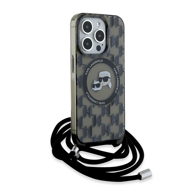 Karl Lagerfeld IML Crossbody Monogram Karl &amp; Choupette Head MagSafe Case for iPhone 15 Pro - Black