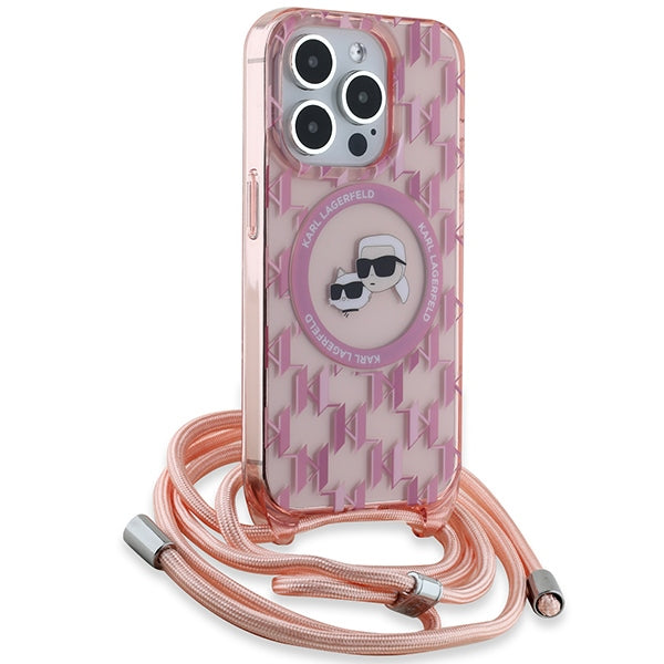 Karl Lagerfeld IML Crossbody Monogram Karl &amp; Choupette Head MagSafe case for iPhone 15 Pro - pink