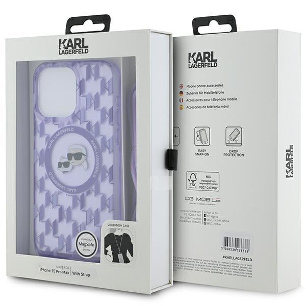 Karl Lagerfeld IML Crossbody Monogram Karl &amp; Choupette Head MagSafe case for iPhone 15 Pro - purple