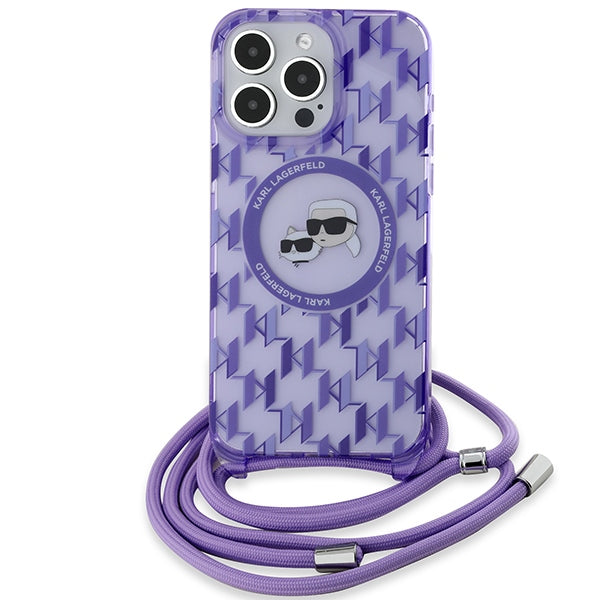 Karl Lagerfeld IML Crossbody Monogram Karl &amp; Choupette Head MagSafe case for iPhone 15 Pro - purple