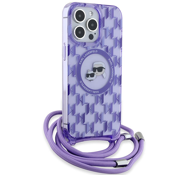 Karl Lagerfeld IML Crossbody Monogram Karl &amp; Choupette Head MagSafe case for iPhone 15 Pro - purple