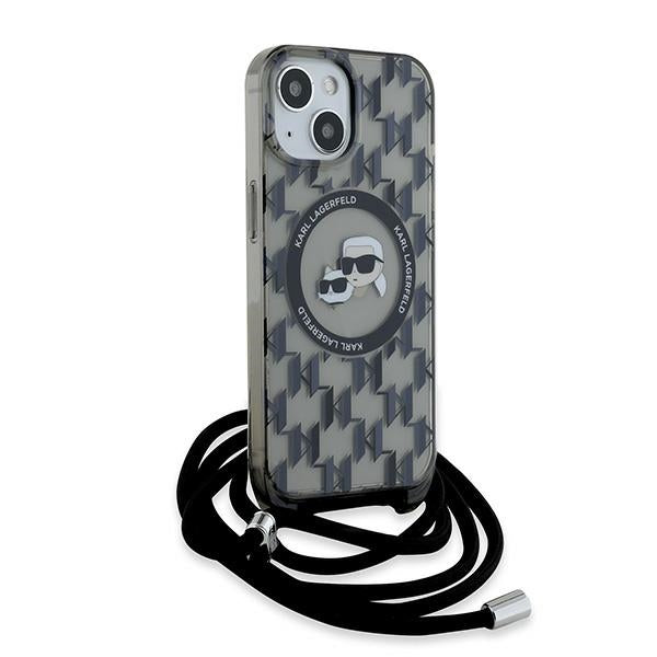 Karl Lagerfeld IML Crossbody Monogram Karl &amp; Choupette Head MagSafe Case for iPhone 15 / 14 / 13 - Black