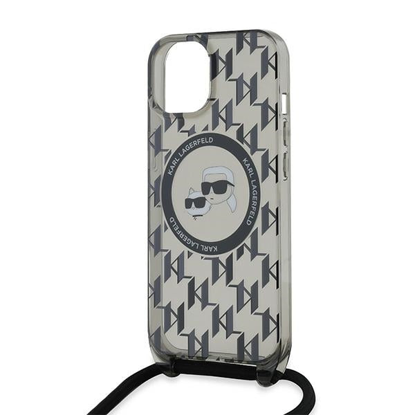 Karl Lagerfeld IML Crossbody Monogram Karl & Choupette Head MagSafe Case for iPhone 15 / 14 / 13 - Black