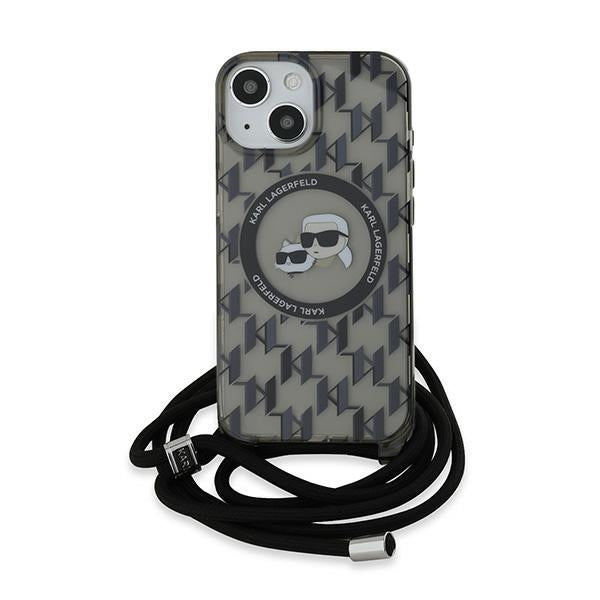 Karl Lagerfeld IML Crossbody Monogram Karl & Choupette Head MagSafe Case for iPhone 15 / 14 / 13 - Black