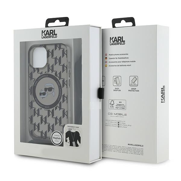 Karl Lagerfeld IML Crossbody Monogram Karl &amp; Choupette Head MagSafe Case for iPhone 15 / 14 / 13 - Black