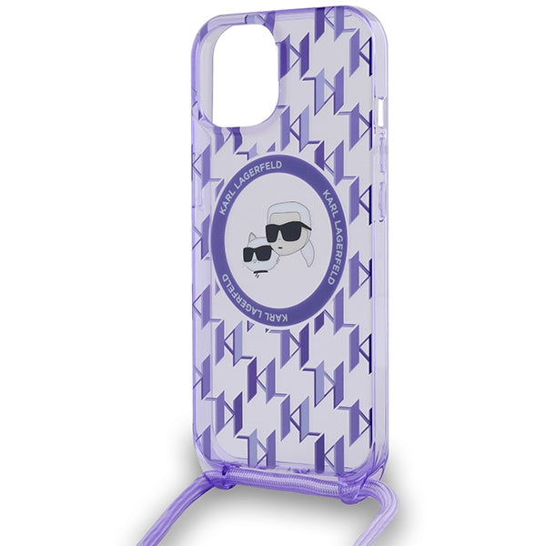 Karl Lagerfeld IML Crossbody Monogram Karl & Choupette Head MagSafe case for iPhone 15 / 14 / 13 - purple