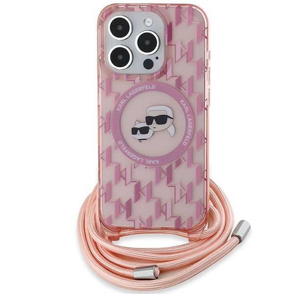 Karl Lagerfeld IML Crossbody Monogram Karl &amp; Choupette Head MagSafe Case for iPhone 15 Pro Max - Pink