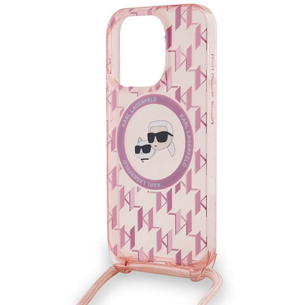 Karl Lagerfeld IML Crossbody Monogram Karl &amp; Choupette Head MagSafe Case for iPhone 15 Pro Max - Pink