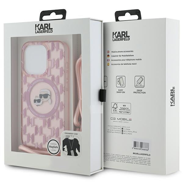 Karl Lagerfeld IML Crossbody Monogram Karl &amp; Choupette Head MagSafe Case for iPhone 15 Pro Max - Pink