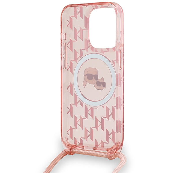 Karl Lagerfeld IML Crossbody Monogram Karl &amp; Choupette Head MagSafe Case for iPhone 15 Pro Max - Pink