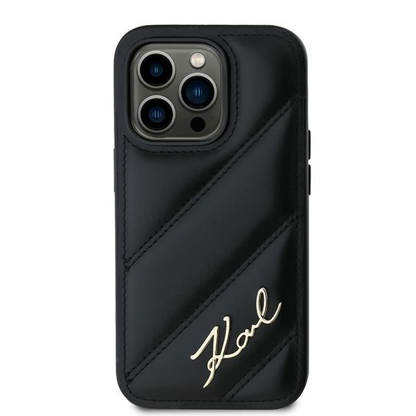 Karl Lagerfeld Diagonal Quilted Script case for iPhone 14 Pro - black