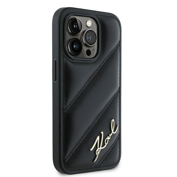 Karl Lagerfeld Diagonal Quilted Script case for iPhone 14 Pro - black
