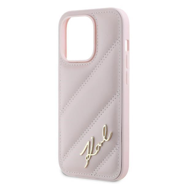 Karl Lagerfeld Diagonal Quilted Script case for iPhone 14 Pro Max - pink