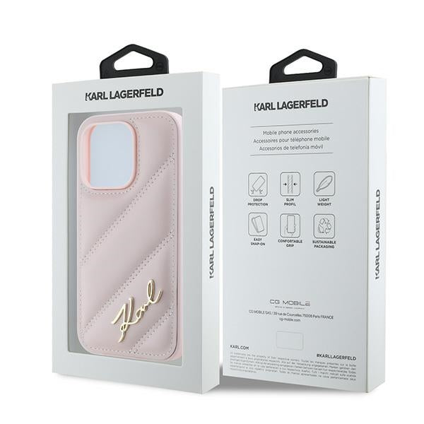 Karl Lagerfeld Diagonal Quilted Script case for iPhone 14 Pro Max - pink