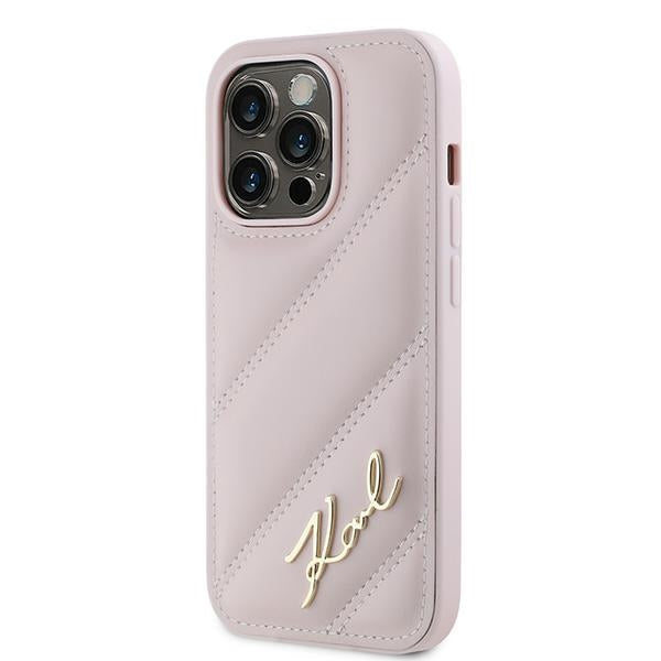 Karl Lagerfeld Diagonal Quilted Script case for iPhone 14 Pro Max - pink