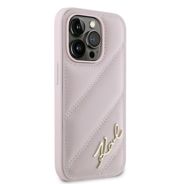 Karl Lagerfeld Diagonal Quilted Script case for iPhone 14 Pro Max - pink