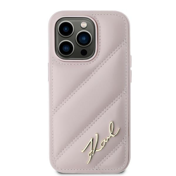 Karl Lagerfeld Diagonal Quilted Script case for iPhone 14 Pro Max - pink