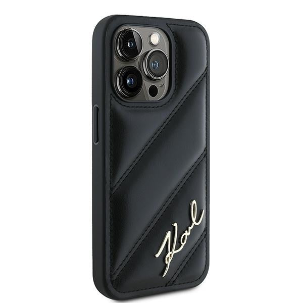 Karl Lagerfeld Diagonal Quilted Script case for iPhone 15 Pro - black