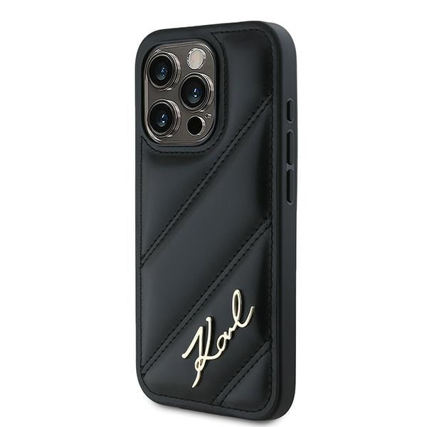 Karl Lagerfeld Diagonal Quilted Script case for iPhone 15 Pro - black