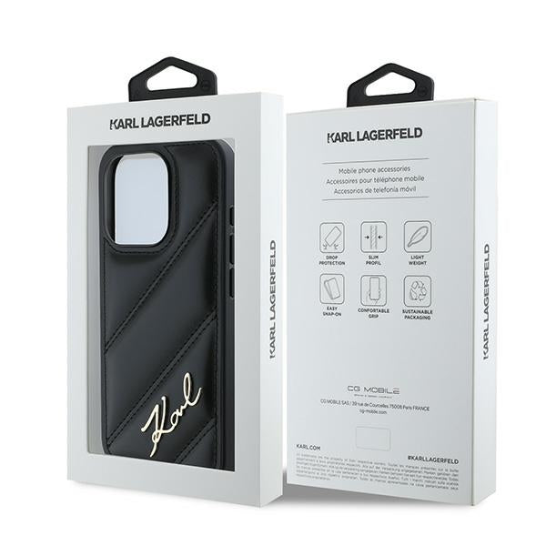 Karl Lagerfeld Diagonal Quilted Script case for iPhone 15 Pro - black