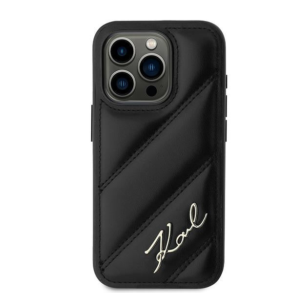 Karl Lagerfeld Diagonal Quilted Script case for iPhone 15 Pro - black