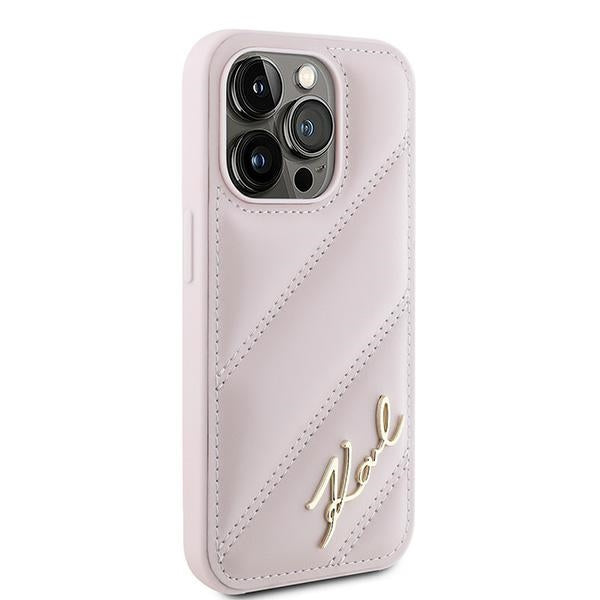 Karl Lagerfeld Diagonal Quilted Script case for iPhone 15 Pro - pink