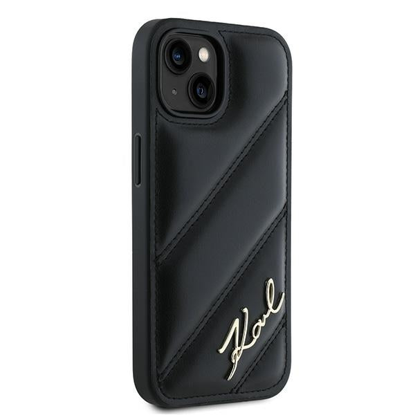 Karl Lagerfeld Diagonal Quilted Script case for iPhone 15 Plus / 14 Plus - black
