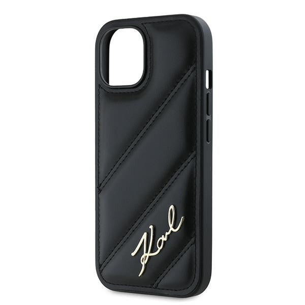 Karl Lagerfeld Diagonal Quilted Script case for iPhone 15 Plus / 14 Plus - black