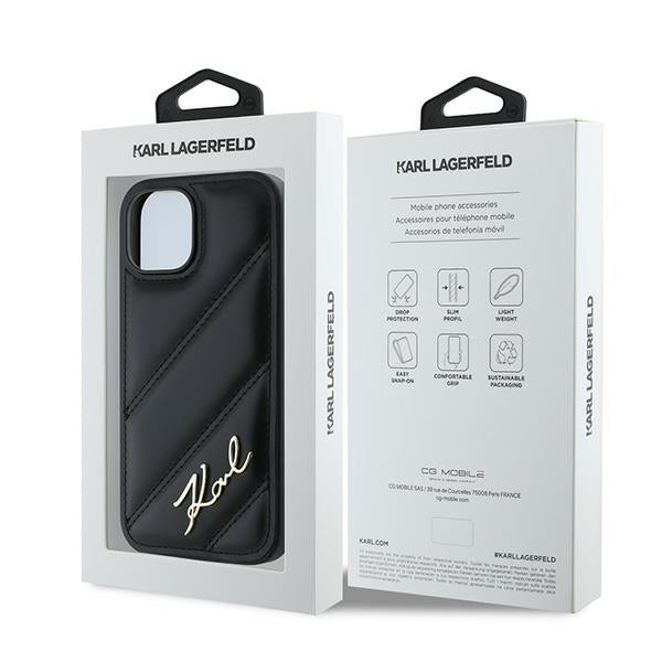Karl Lagerfeld Diagonal Quilted Script case for iPhone 15 / 14 / 13 - black