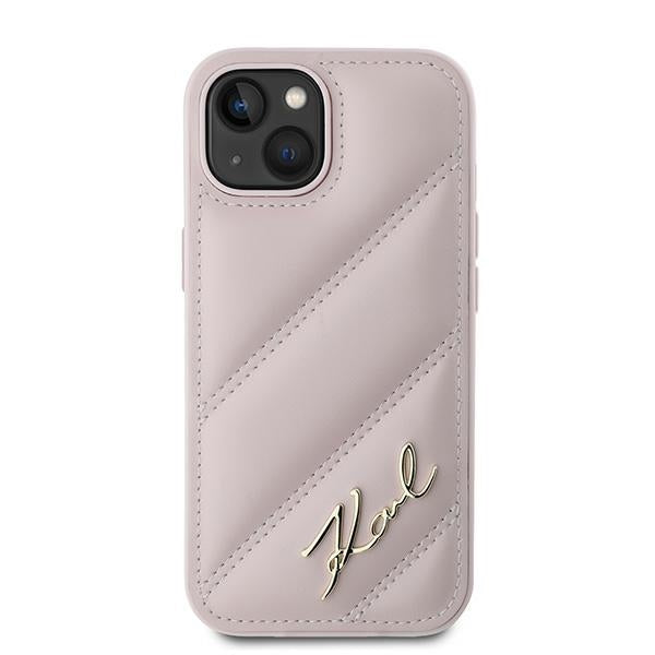Karl Lagerfeld Diagonal Quilted Script case for iPhone 15 / 14 / 13 - pink