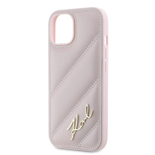 Karl Lagerfeld Diagonal Quilted Script case for iPhone 15 / 14 / 13 - pink