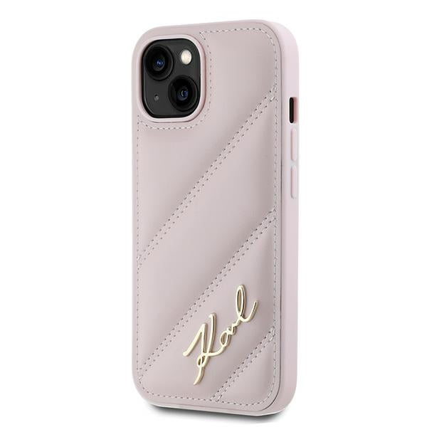 Karl Lagerfeld Diagonal Quilted Script case for iPhone 15 / 14 / 13 - pink