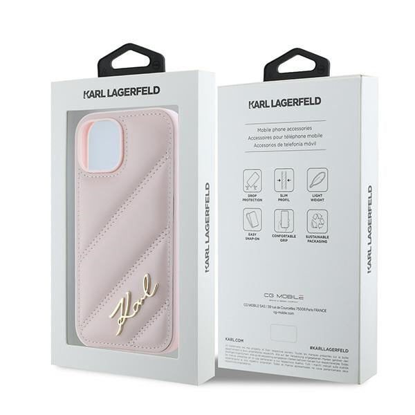 Karl Lagerfeld Diagonal Quilted Script case for iPhone 15 / 14 / 13 - pink