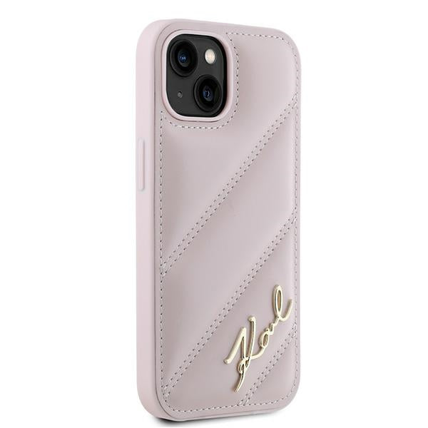 Karl Lagerfeld Diagonal Quilted Script case for iPhone 15 / 14 / 13 - pink