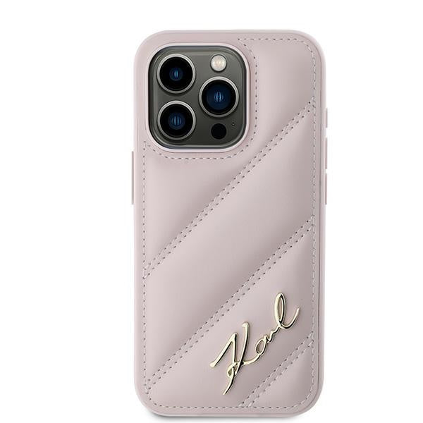 Karl Lagerfeld Diagonal Quilted Script case for iPhone 15 Pro Max - pink