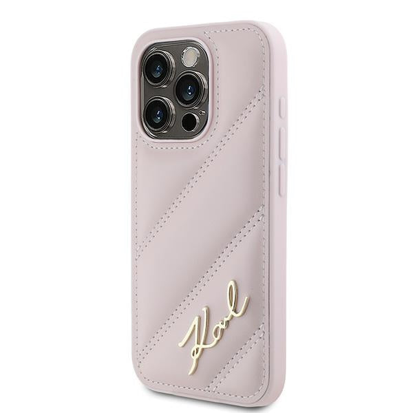 Karl Lagerfeld Diagonal Quilted Script case for iPhone 15 Pro Max - pink