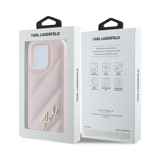 Karl Lagerfeld Diagonal Quilted Script case for iPhone 15 Pro Max - pink