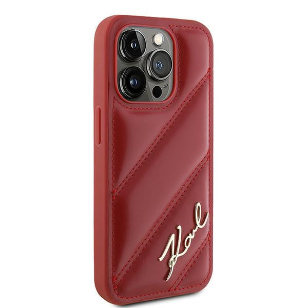 Karl Lagerfeld Diagonal Quilted Script case for iPhone 15 Pro Max - red