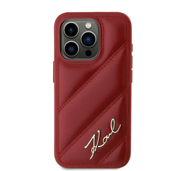 Karl Lagerfeld Diagonal Quilted Script case for iPhone 15 Pro Max - red