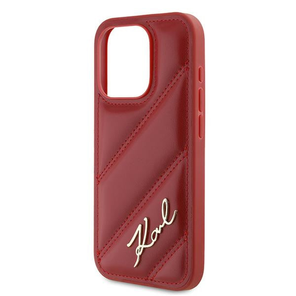Karl Lagerfeld Diagonal Quilted Script case for iPhone 15 Pro Max - red