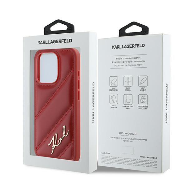 Karl Lagerfeld Diagonal Quilted Script case for iPhone 15 Pro Max - red
