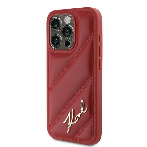 Karl Lagerfeld Diagonal Quilted Script case for iPhone 15 Pro Max - red