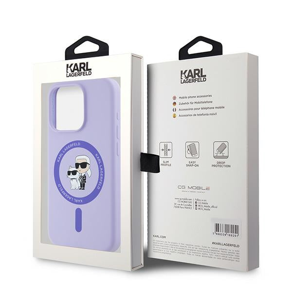 Karl Lagerfeld Silicone Karl&amp;Choupette Heads Ring MagSafe Case for iPhone 15 Pro - Purple