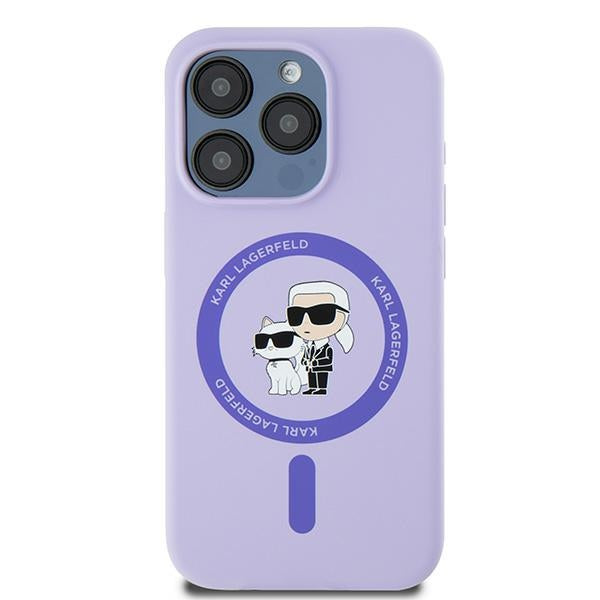 Karl Lagerfeld Silicone Karl&amp;Choupette Heads Ring MagSafe Case for iPhone 15 Pro - Purple