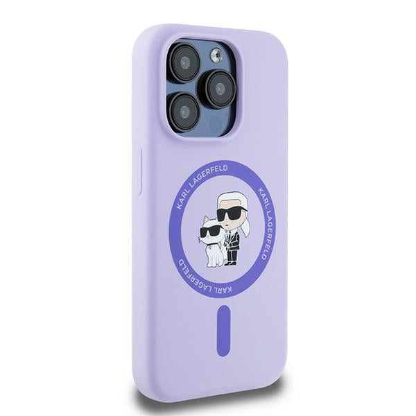 Karl Lagerfeld Silicone Karl&amp;Choupette Heads Ring MagSafe Case for iPhone 15 Pro - Purple
