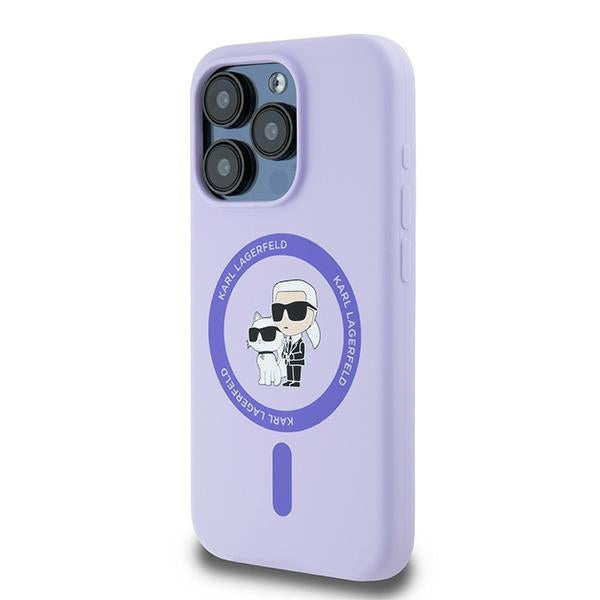 Karl Lagerfeld Silicone Karl&amp;Choupette Heads Ring MagSafe Case for iPhone 15 Pro - Purple