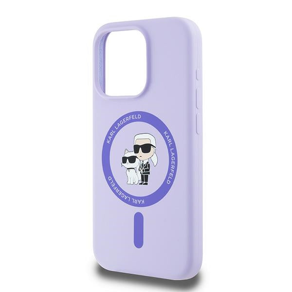 Karl Lagerfeld Silicone Karl&amp;Choupette Heads Ring MagSafe Case for iPhone 15 Pro - Purple